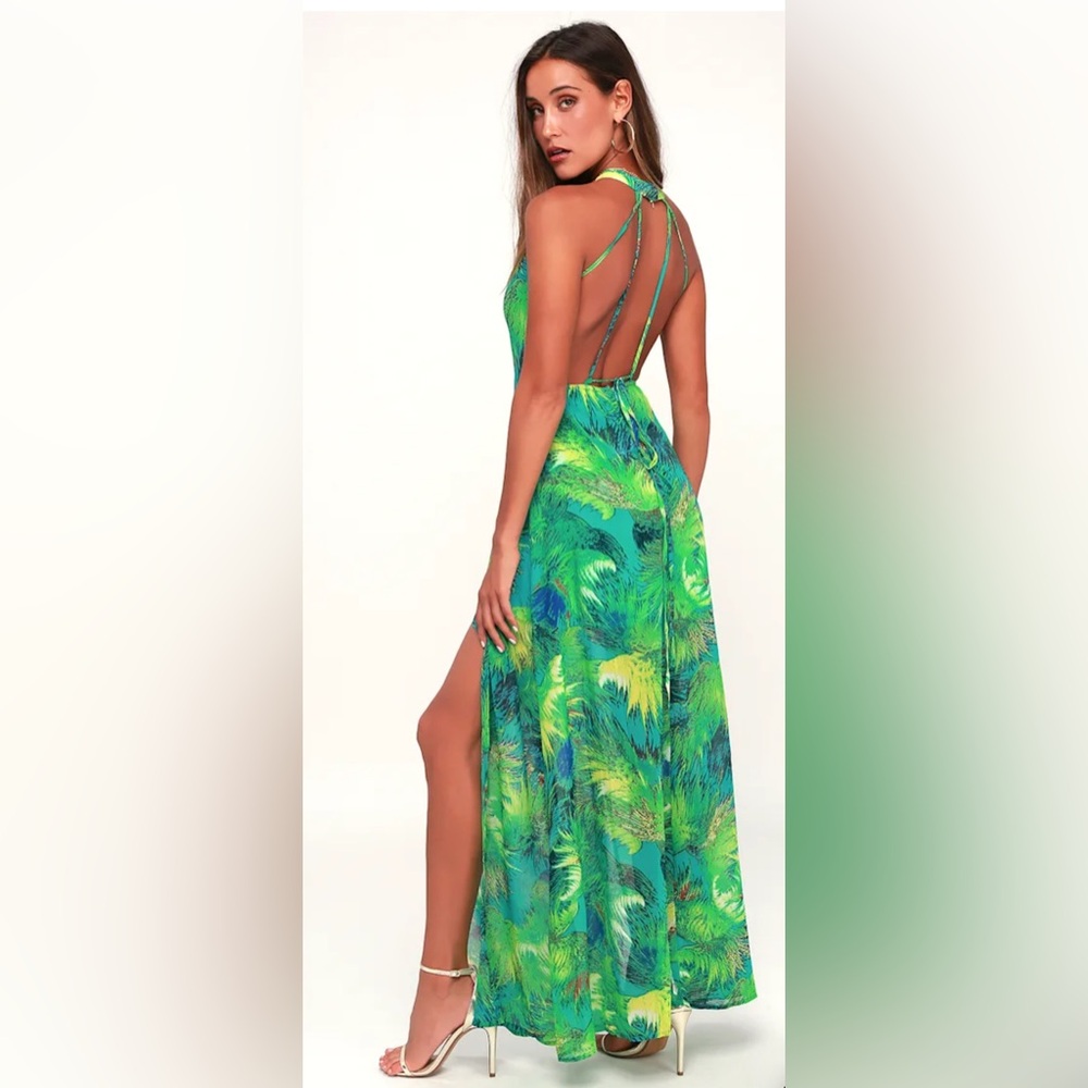 Lulus Tropic of Discussion Green Tropical Print Maxi Dress